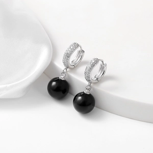 Boucles d'Oreilles Pendantes en Argent Sterling 925 Onyx Noir pour Femmes Créoles Pavées de Zirconia Bijoux Mode Cadeau