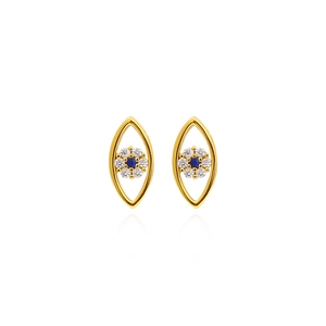 Boucles d'oreilles clous œil en argent S925 plaqué or avec pierres bleues et zircons