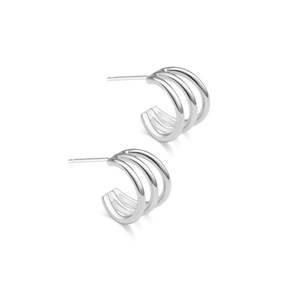 Boucles d'oreilles créoles S925 en argent sterling à triple anneau géométrique en C
