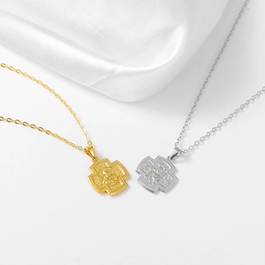 Religious cross necklaces in gold and silver finish with Virgin Mary relief pendant