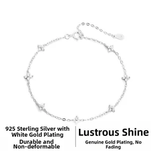 Close-up of S925 sterling silver bracelet featuring sparkling clover floral patterns