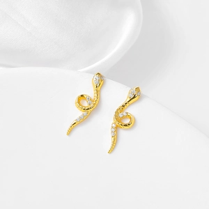 Elegant 925 sterling silver snake earrings with gold plating and white zircon inlay