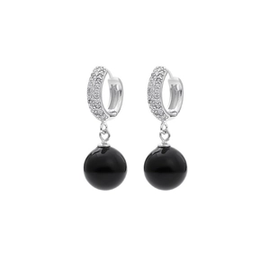 Boucles d'oreilles créoles en argent S925 avec zircons et perles d'agate noire
