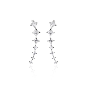 Elegant zircon streamling curve earrings in silver finish with classic claw setting