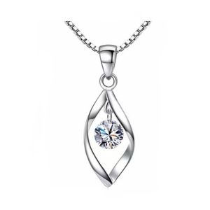 Elegant silver-tone twisted pendant necklace featuring a brilliant round-cut cubic zirconia