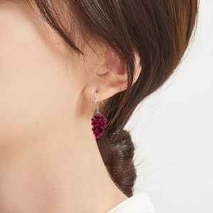 Handmade garnet grape cluster drop earrings with S925 sterling silver hooks for women