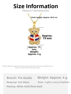 Spécifications de taille pour pendentif ours en argent 925 avec zircons et drapeau