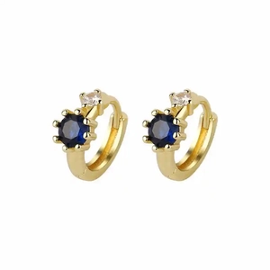 Boucles d'Oreilles Huggie Planète en Argent Sterling 925 Avec Zircone Bleue Plaquées Or 18K Petites Créoles Femmes