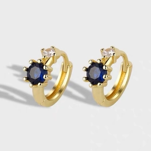 Boucles d'oreilles planète en argent S925 plaqué or 18K avec pierres bleues et cristaux