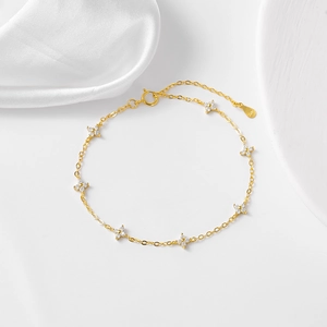 Elegant gold S925 sterling silver clover bracelet with seven micro-pave zircon flowers