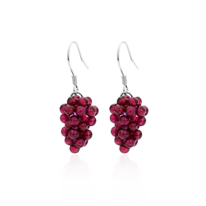Handmade 925 Sterling Silver Grape Drop Earrings For Women Natural Garnet Beads Dangle Earrings Sweet Fruit Jewelry Accessory