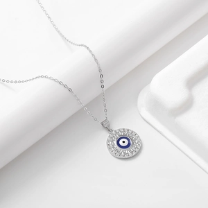 Collana Occhio del Diavolo in Argento Sterling 925 per Donna Ciondolo Tondo Greca con Zirconia Intarsiata Gioielli di Moda