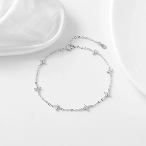 S925 sterling silver four-leaf clover bracelet with sparkling zircon flowers for women