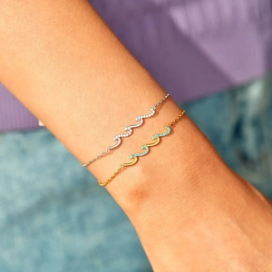 S925 sterling silver wave bracelets with sparkling zircon and turquoise gemstones