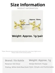 Detailed size specifications for 925 sterling silver golden balloon dog stud earrings