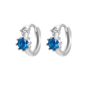 Boucles d'oreilles créoles en argent S925 avec pierre planète bleue et plaqué or 18K