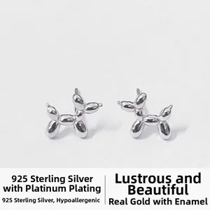 Detailed view of 925 sterling silver balloon dog stud earrings with hypoallergenic plating