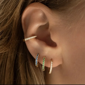 925 silver hoop earrings set with colorful cubic zirconia for a trendy geometric style
