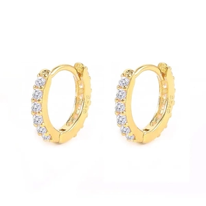 925 Sterling Silver Huggie Hoop Earrings For Women Gold Plated Geometric Round Rhinestone Inlaid Minimalist Jewelry