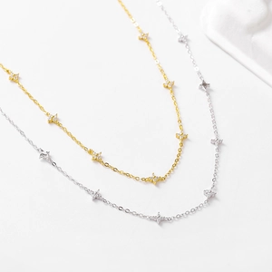 Collana in argento sterling S925 con ciondoli a fiore in zircone per donne