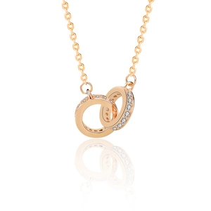 925 Sterling Silver Interlocking Double Circle Pendant Necklace For Women Elegant Zirconia Inlaid Clavicle Chain Jewelry
