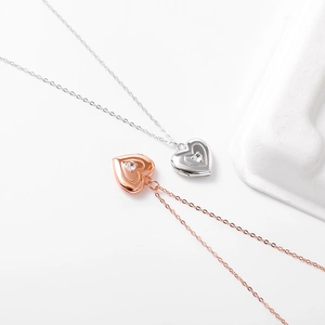 S925 Silber Herz Medaillon Halsketten in Roségold und Silber mit Zirkonia Stein