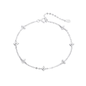 Elegant S925 sterling silver four-leaf clover bracelet with zircon stones and adjustable chain