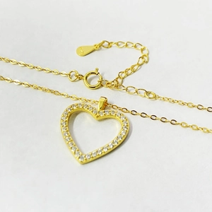 Collier cœur en argent 925 style Ins avec placage d'or et pierres de zircon brillant
