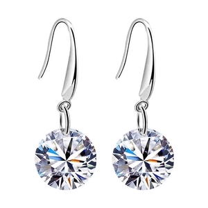 Elegant S925 sterling silver drop earrings featuring brilliant round-cut cubic zirconia