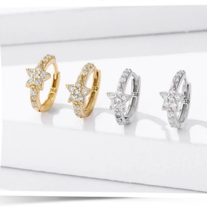 925 Sterling Silver Star Hoop Earrings For Women Zirconia Inlaid Huggie Earrings Geometric Fashion Jewelry Gift
