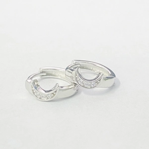 925 Sterling Silber Creolen mit funkelnden Mondsicheln und Zirkonia Besatz für Damen