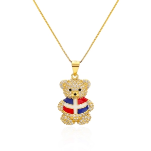 Collier Pendentif Ours en Argent Sterling 925 Zirconia Émail Motif Drapeau Chaîne Hip Hop Bijoux pour Femmes