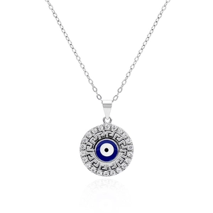 Collana con occhio del male in argento S925, meandro greco e cristalli micro-pave
