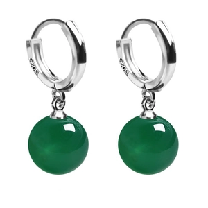 Vintage 925 Sterling Silver Huggie Hoop Earrings With Agate Cats Eye Stone Circular Pendant Elegant Geometric Jewelry For Women