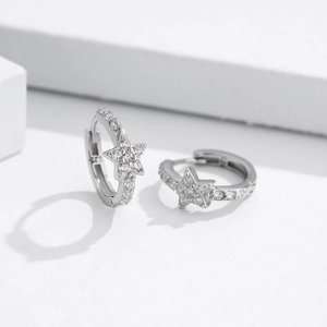S925 sterling silver star hoop earrings with micro-pave cubic zirconia stones for women