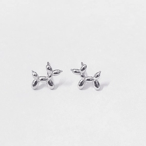 Polished S925 sterling silver balloon dog stud earrings with a high-shine mirror finish