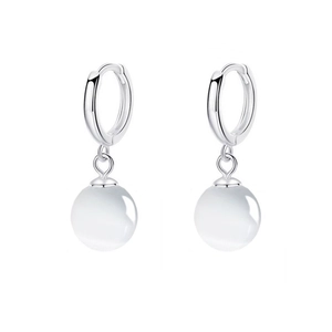 Vintage S925 sterling silver hoop earrings with white cat eye stone bead pendants