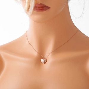 Roségoldene S925 Silber Herz Medaillon Kette mit Zirkonia Stein auf dezenter Kette