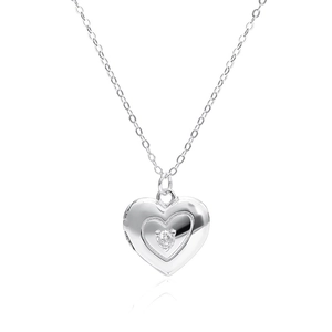 S925 Sterling Silber Herz Medaillon Kette mit funkelndem Zirkon Stein auf weißem Grund