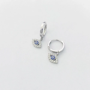 S925 Silber Creolen mit blauem Emaille Böses Auge Anhänger und Zirkonia Steinen