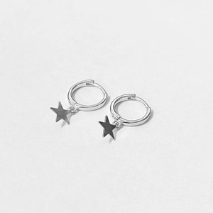 Minimalist S925 sterling silver hoop earrings with polished five-point star pendants