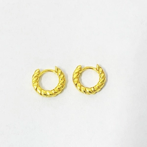 Minimalist gold twisted rope hoop earrings with classic spiral texture and secure clasp