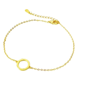 Bracelet minimaliste en argent S925 doré avec un pendentif cercle géométrique poli