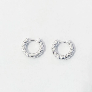 Classic S925 sterling silver twisted hoop earrings with a polished woven texture design