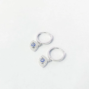 S925 Sterling Silber Evil Eye Creolen mit blauem Emaille und funkelnden Zirkonia-Steinen