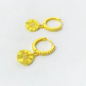 925 Sterling Silver Eight-Pointed Star Drop Earrings For Women Fashion Zirconia Inlaid Huggie Hoop Earrings Gold Jewelry