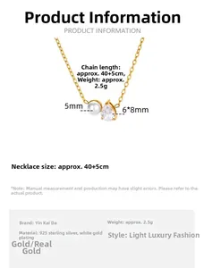Detail of S925 sterling silver necklace featuring teardrop zircon and 5mm shell pearl
