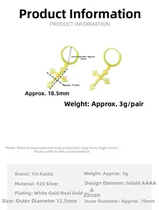 Detailed technical diagram showing 925 sterling silver cross earrings dimensions