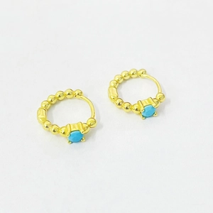 S925 sterling silver beaded hoop earrings with turquoise stones in gold plating