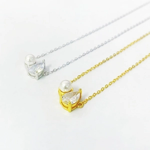 Elegant S925 sterling silver necklaces with pearl and pear-cut cubic zirconia pendants